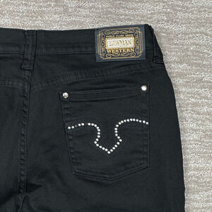 VTG Lawman Jeans Womens 15 Black Denim Studded Bling 90s Western Cowgirl
